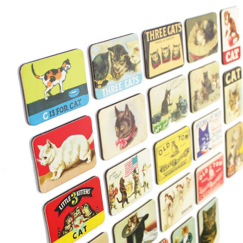 Cohpoh Cat Fridge Magnets Refrigerator Magnet Magnetic Souvenirs Mini Small Vintage Retro for Stainless Steel Board Kitchen car Office Set of 24 - Image 2